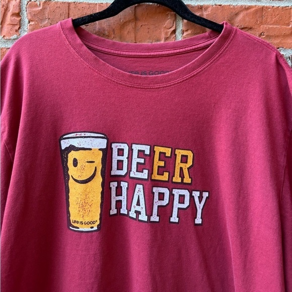 Life Is Good Mens 2X Red Short Sleeve Beer Happy Graphic Crusher Tee - Picture 2 of 9